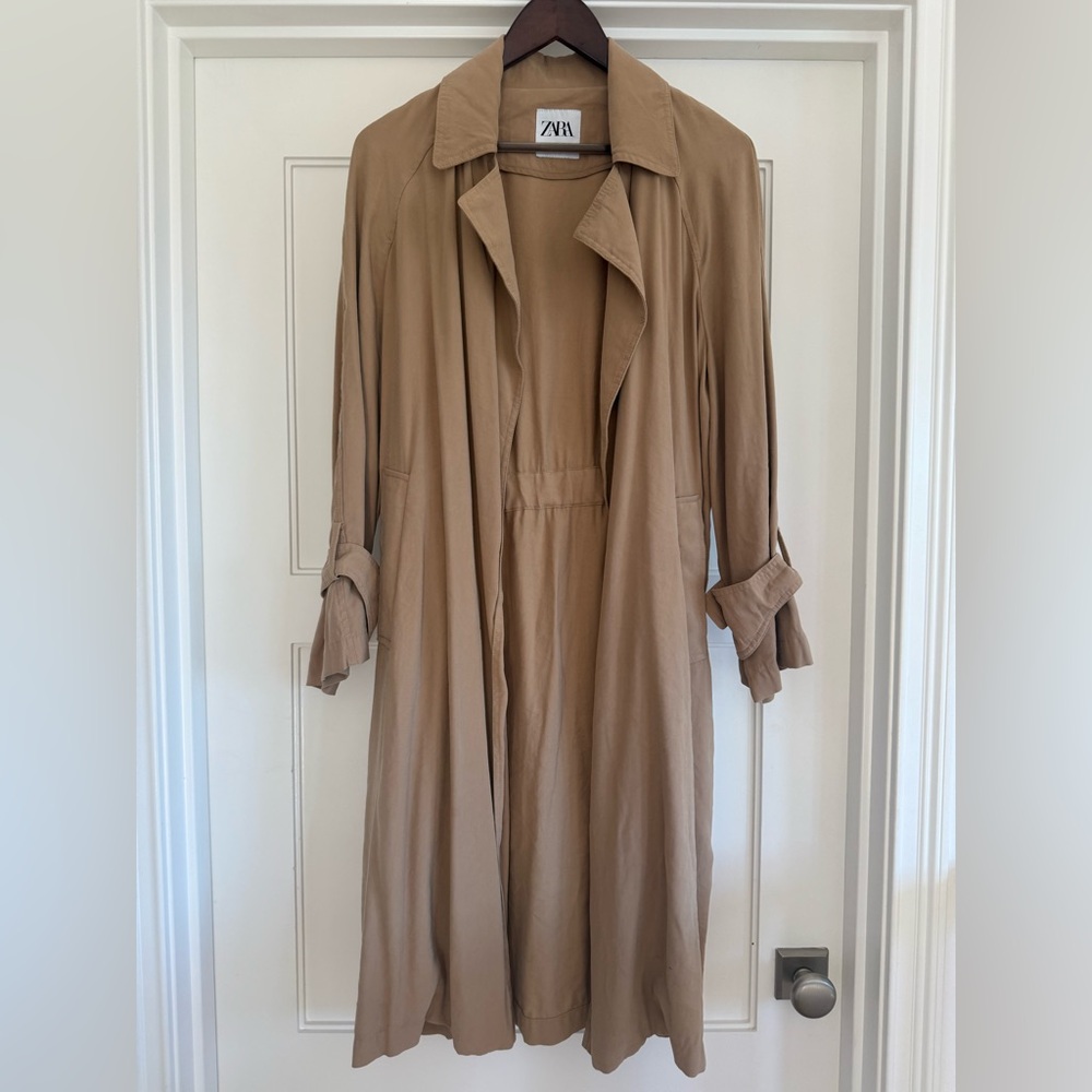 ZARA Light Brown Open Front Trench Coat Womens XS